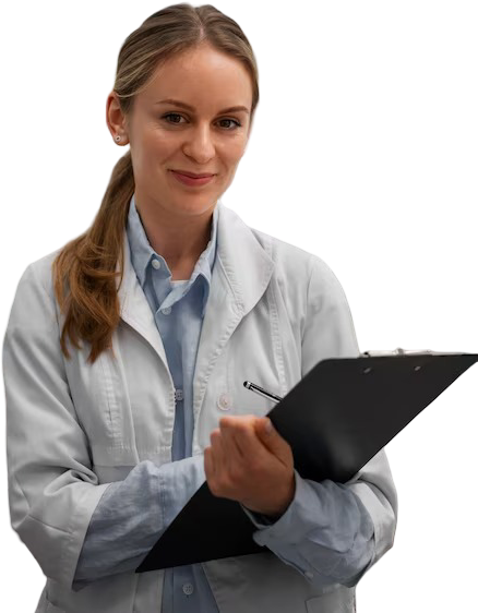 Pharmazeutin mit Klemmbrett in der Hand, Apotheke im Culinara