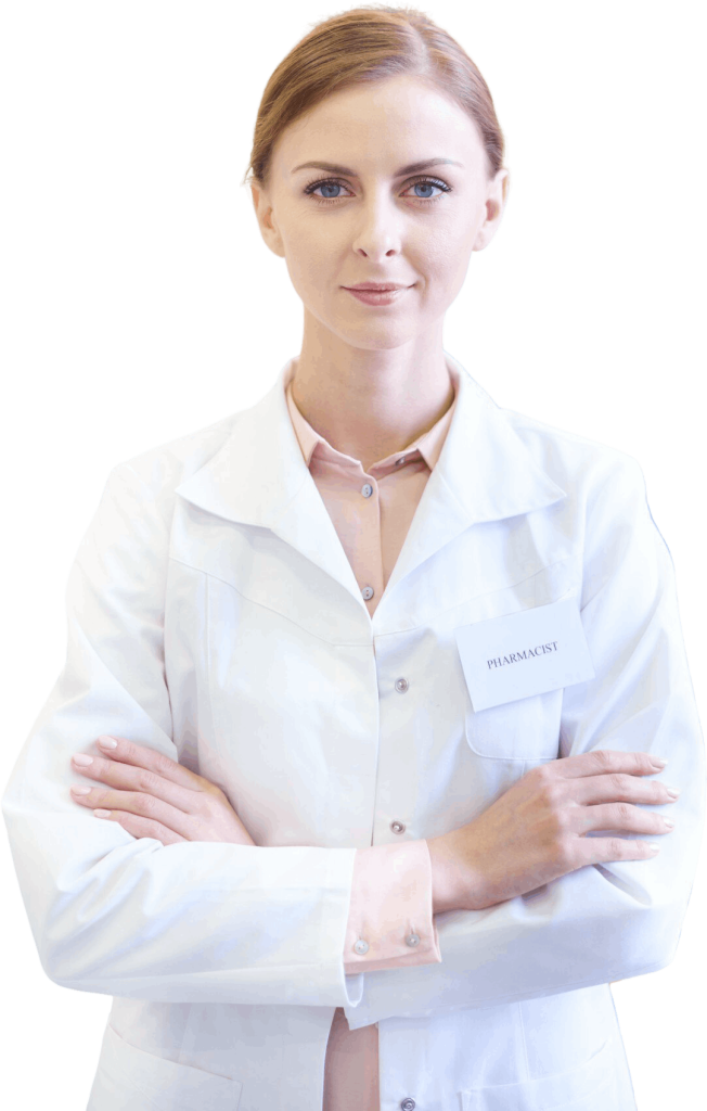 Pharmazeutin mit verschränkten Armen